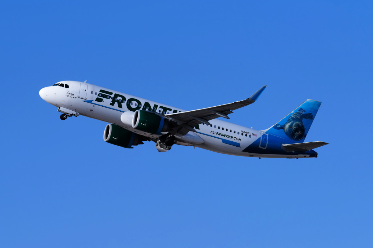 Frontier airplane in flight