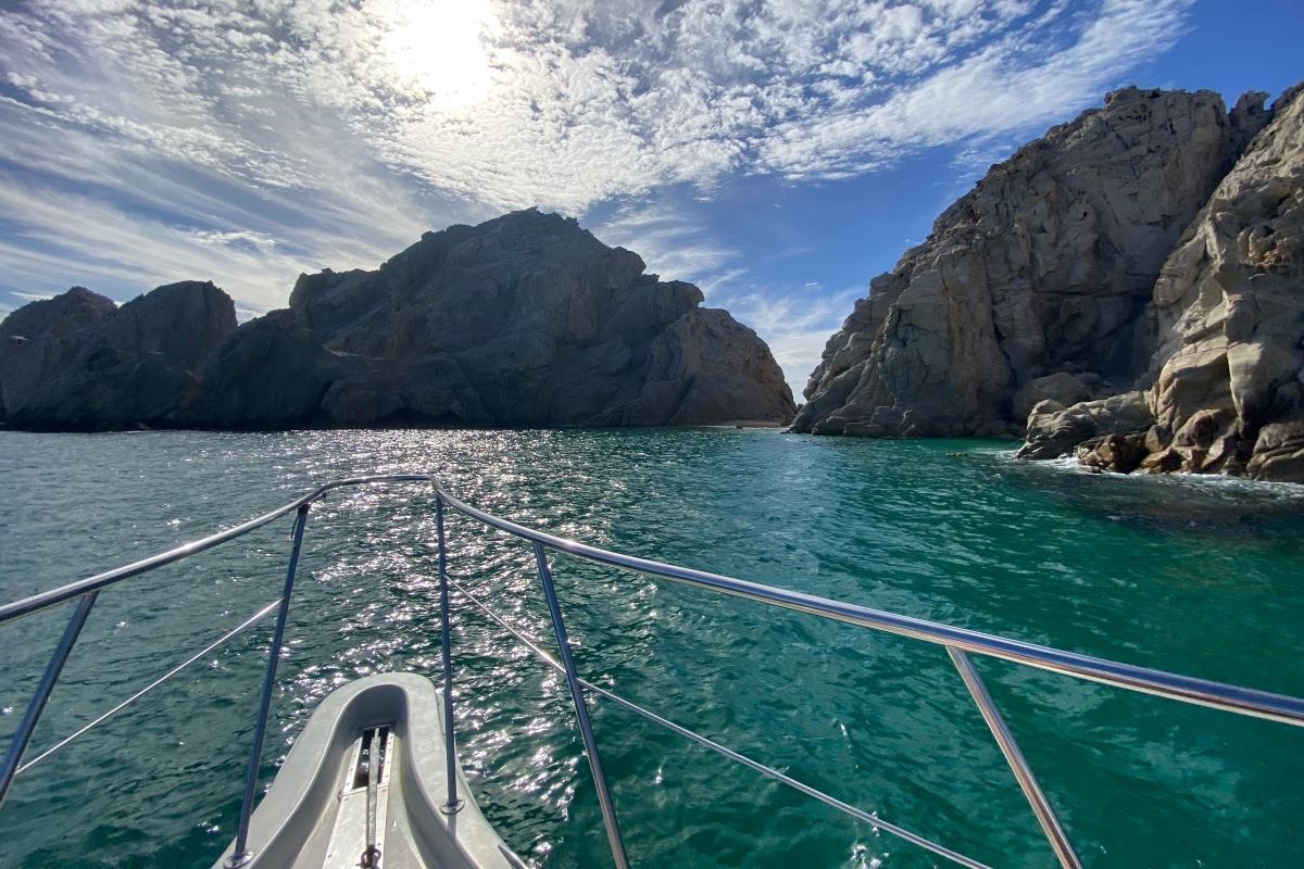 View off the bow of a boat in Los Cabos