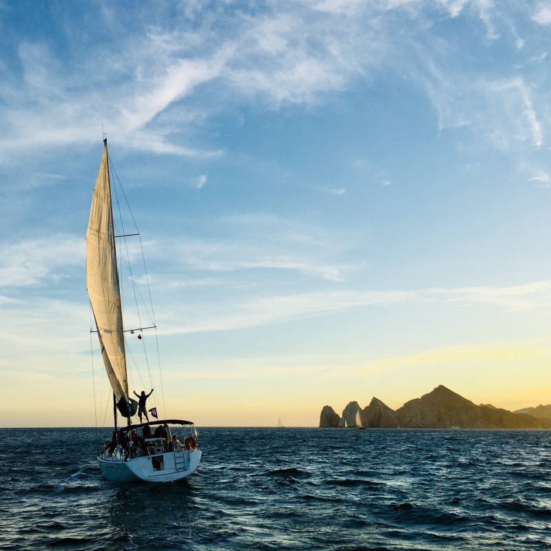 Sunset in Cabo San Lucas, Baja California Sur, Mexico with boat