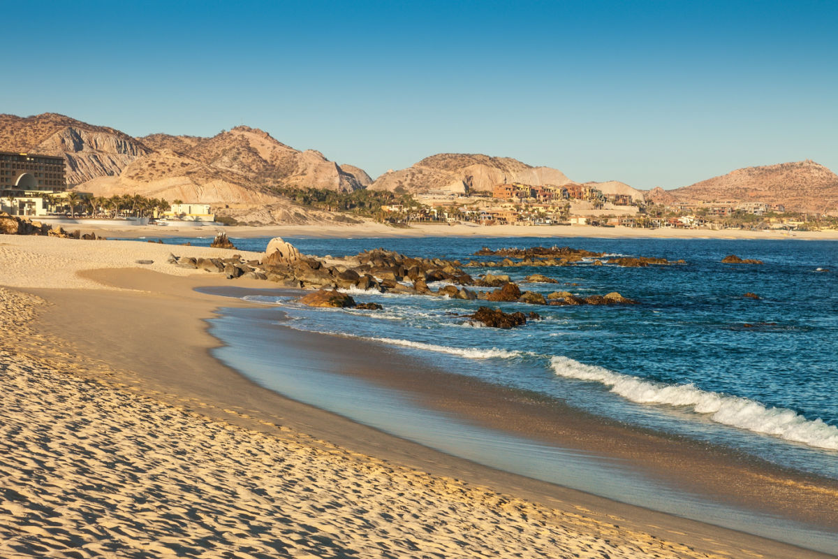 The coastline of the Sea of Cortez, the desert and the mountains in Cabo San Lucas, Mexico