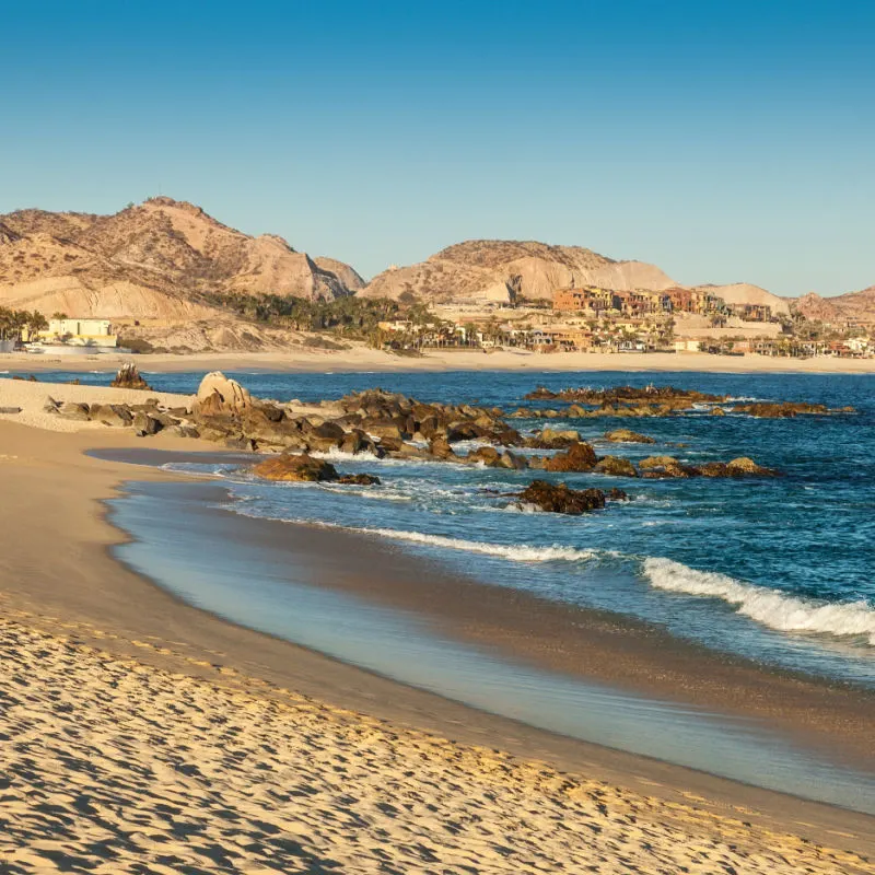 The coastline of the Sea of Cortez, the desert and the mountains in Cabo San Lucas, Mexico