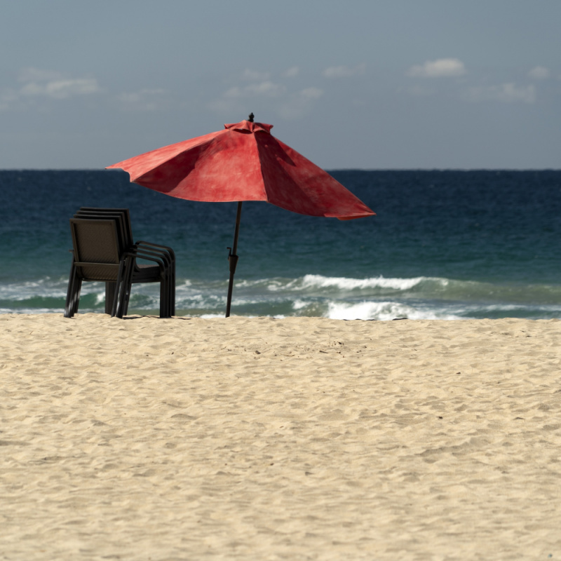 sun umbrella and chairs in Cerritos todos santos baja california sur beach mexico