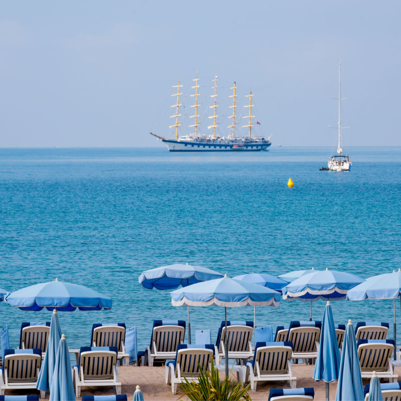 Boats on the Water in Front of a French Riviera Beach Club