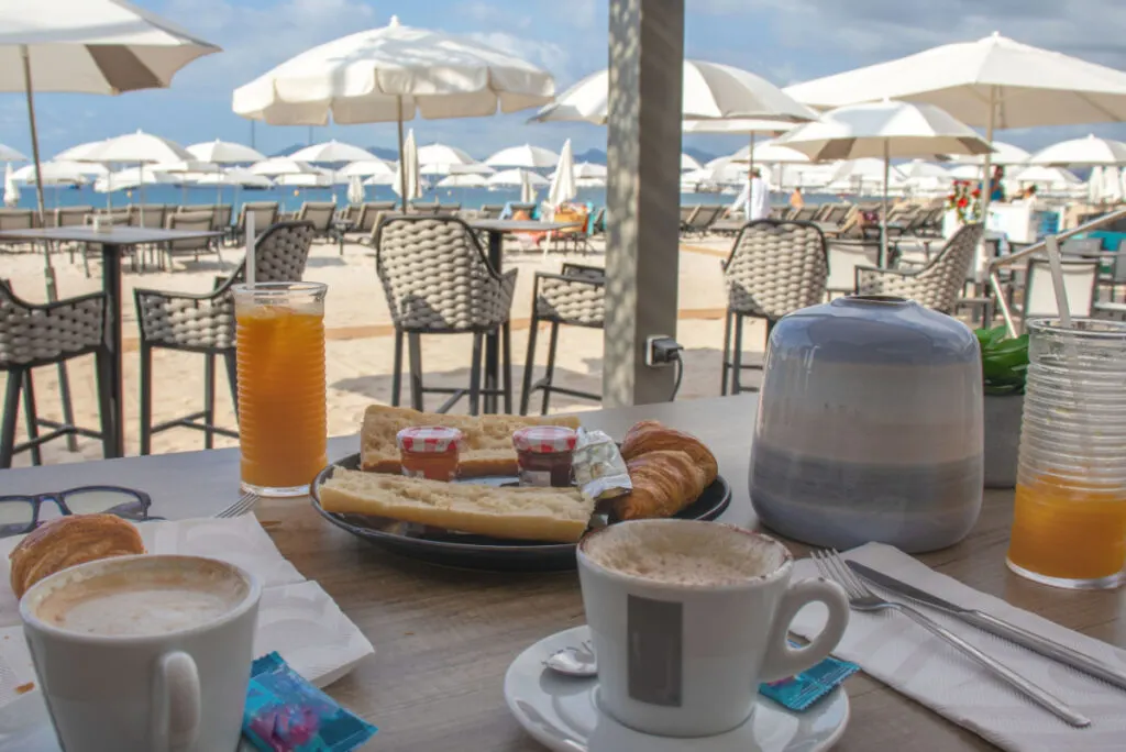 Breakfast on a Table at a Mediterranean Beach Club