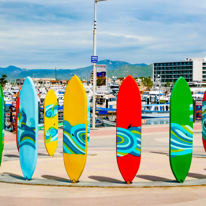 Decorative Surf Boards in Front of the Cabo San Lucas Marina