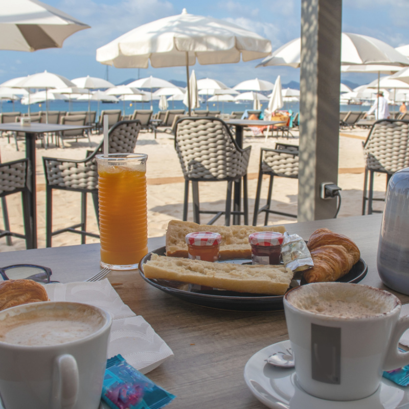Breakfast on a Table at a Mediterranean Beach Club