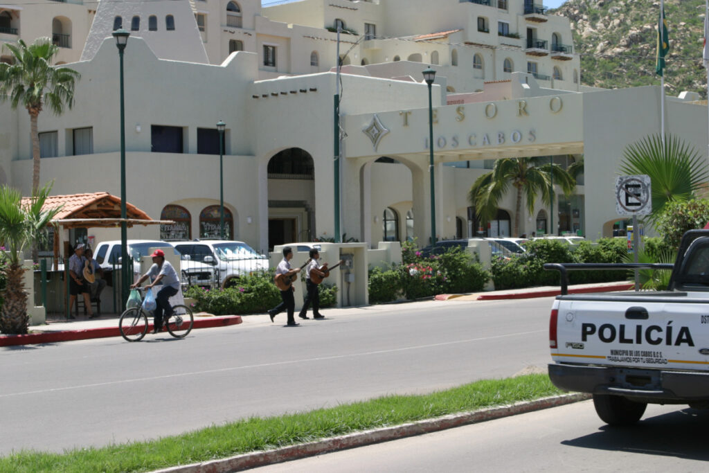 Police Vehicle Parked in Front of a Hotel in Los Cabos