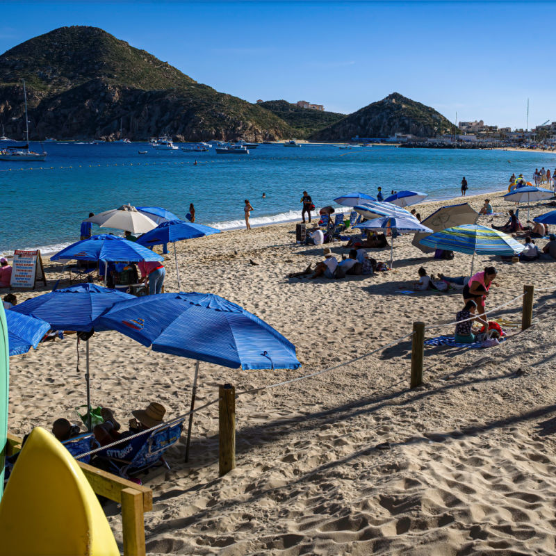 Beach Umbrellas on Medano Beach in Cabo San Lucas, Mexico