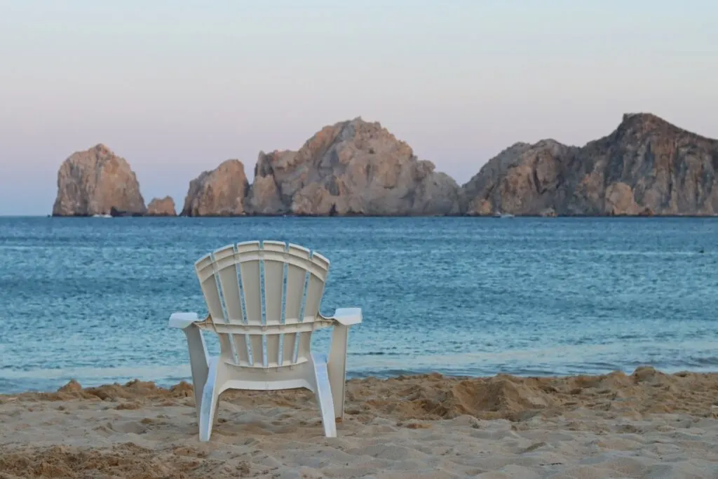 Plastic white chair at summer time at Los Cabos, México.