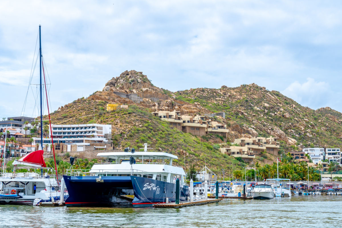 Boats in a Boatyard and Homes on a Hill in Los Cabos, Mexico