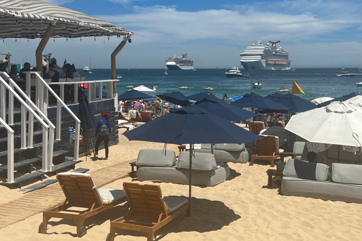 Tourists and Cruise Ships on Medano Beach in Cabo San Lucas, Mexico