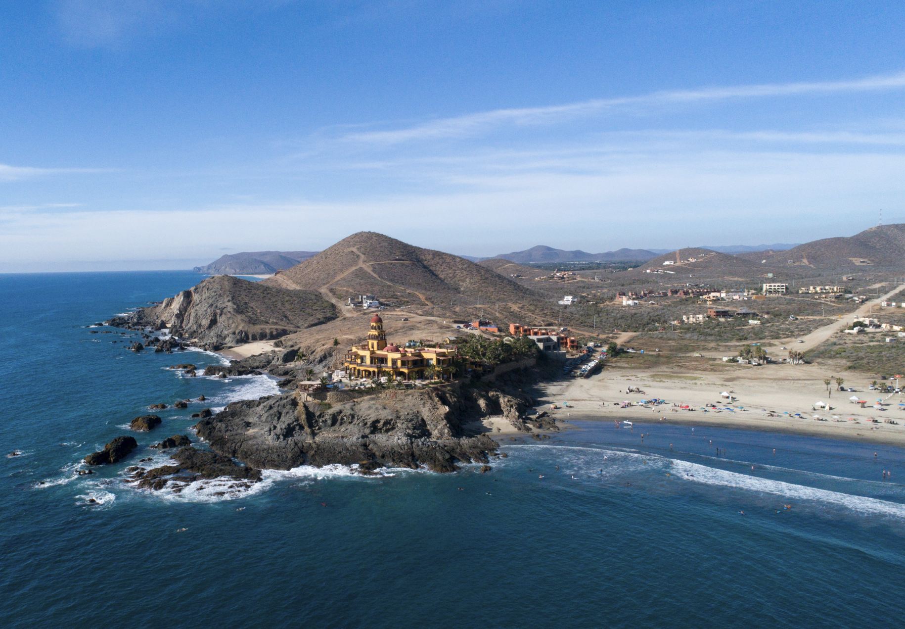 Aerial views of Cerritos beach in Todos Santos, Mexico, Baja California