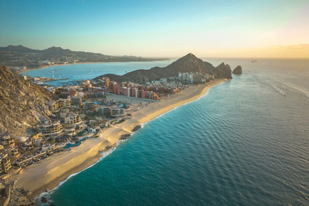 Aerial view of Los Cabos resorts