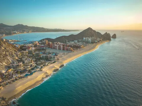 Aerial view of Los Cabos resorts