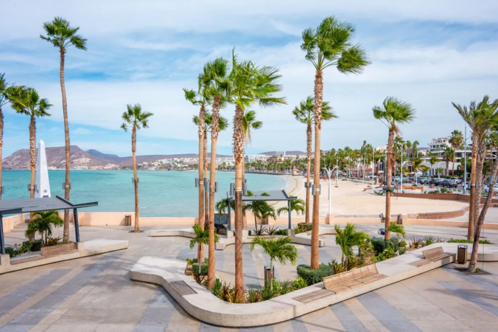 La Paz town view with beach in the background