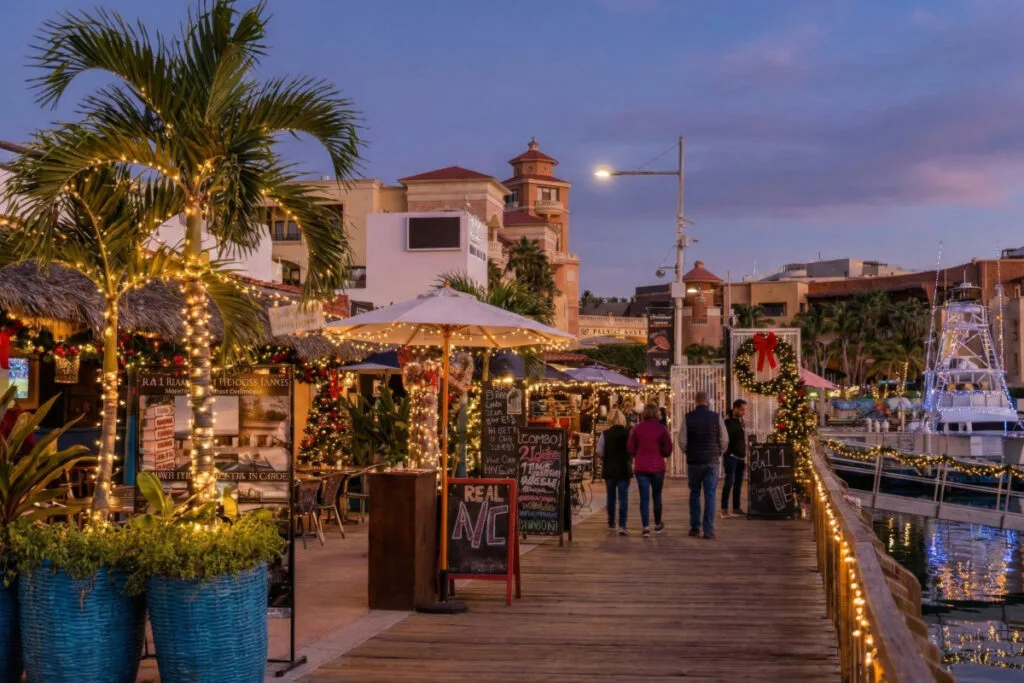 Los Cabos Marina with Christmas Decorations in December