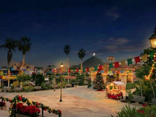 Plaza Amelia Wilkes with Christmas lights