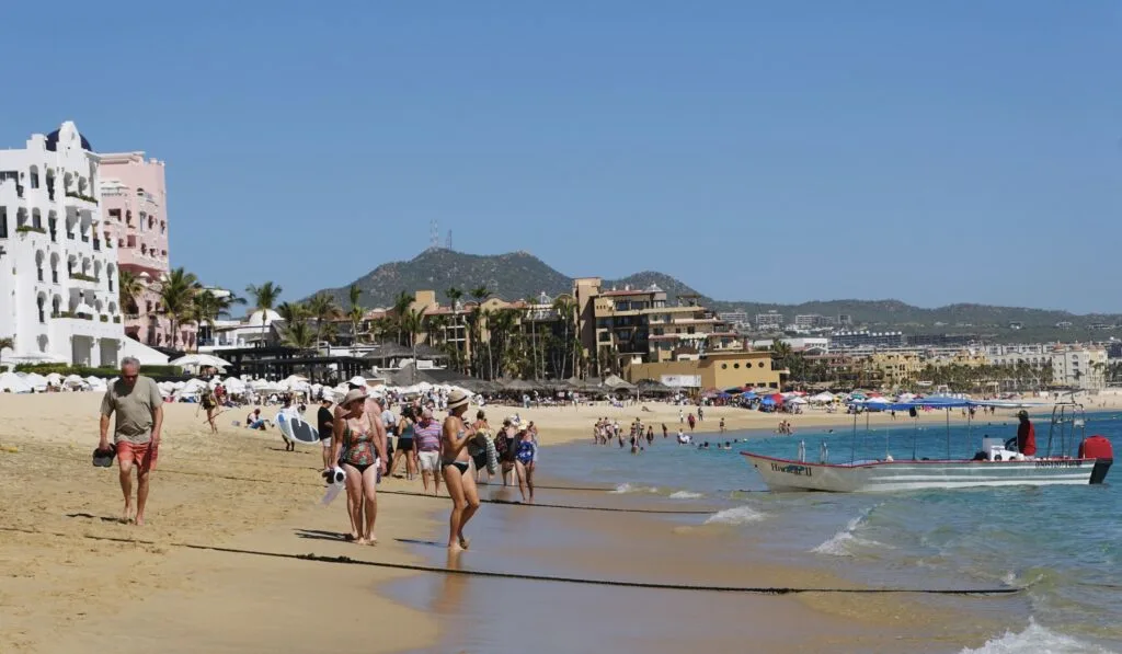 Busy Cabo beach with crowds