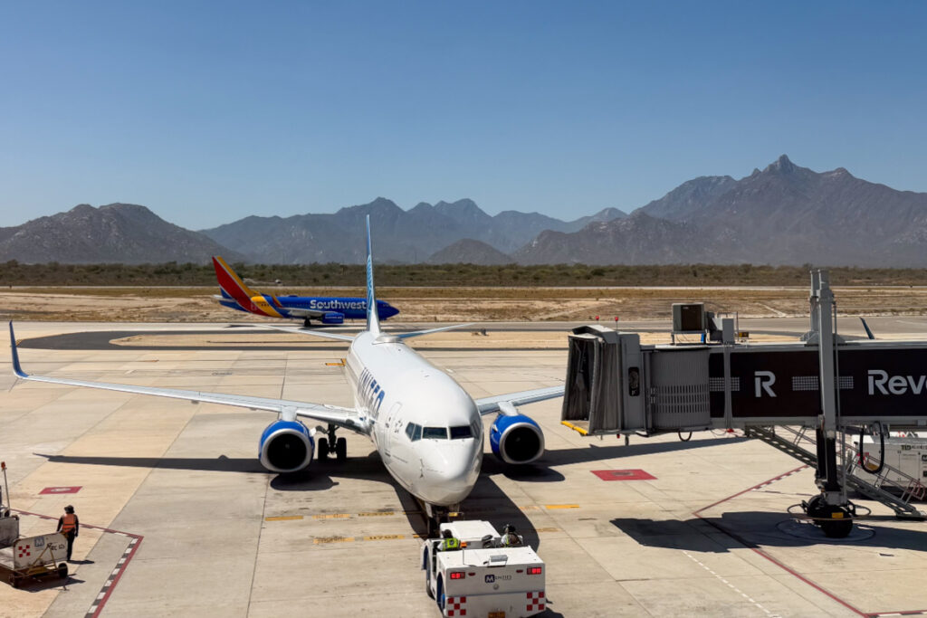 Airplane at Los Cabos Airport getting ready to depart