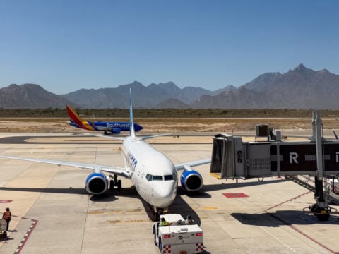 Airplane at Los Cabos Airport getting ready to depart