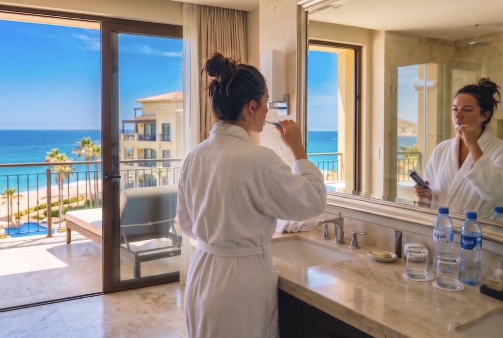 Woman brushing teeth Cabo Resort