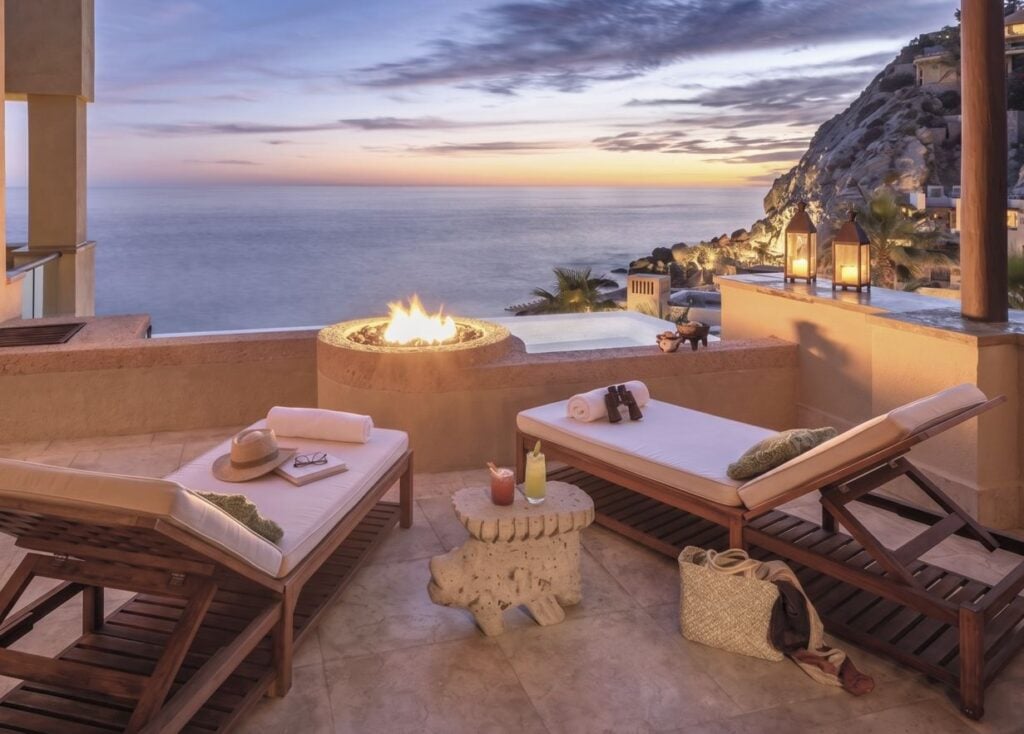 Waldorf Astoria private balcony with plunge pool and fireplace