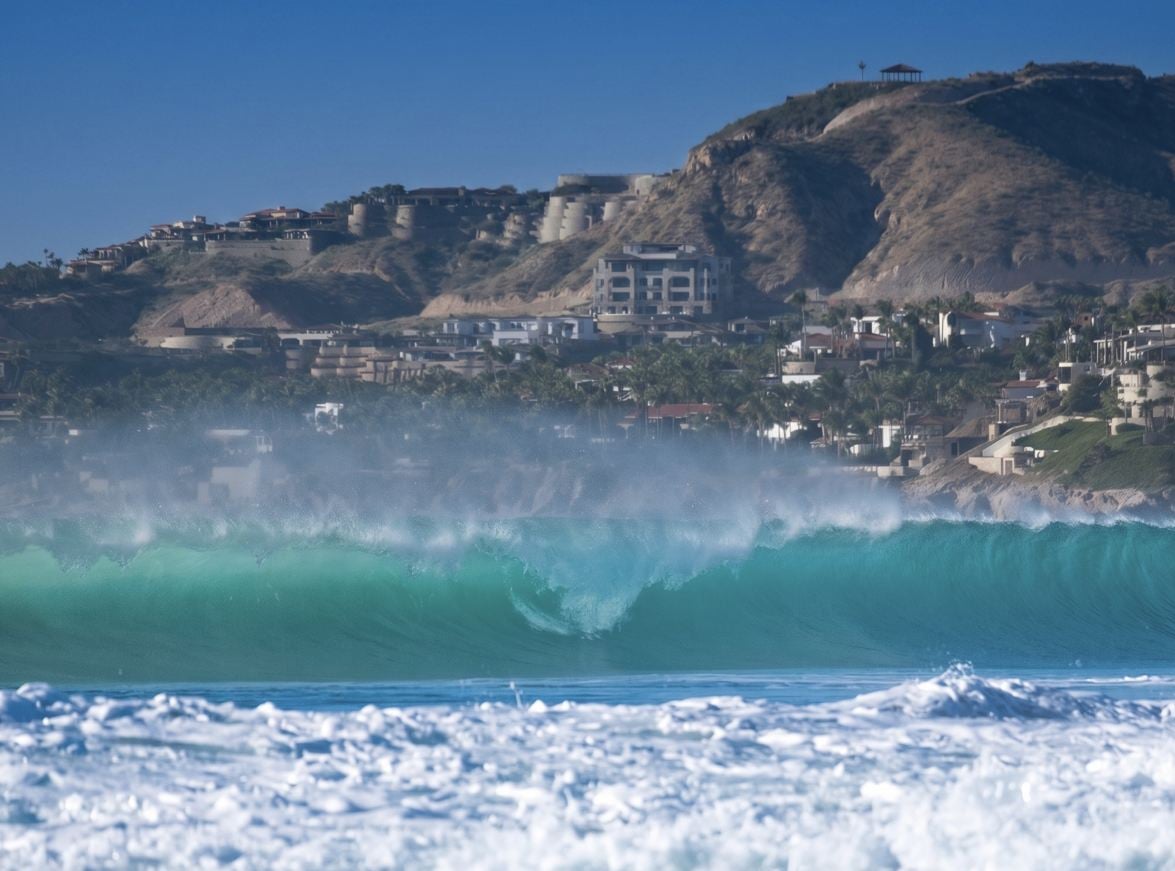 Large Waves crash on to the beach in Cabo
