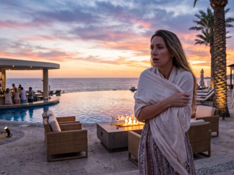 Woman in Los Cabos with shawl because she is cold at night